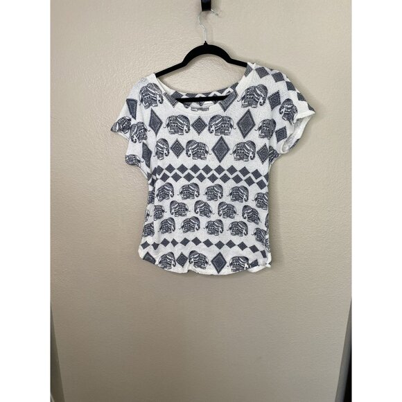 Gaze‎ Womens white blue Blouse Large elephant short sleeve polyester round neck - Picture 1 of 6